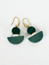 CSTE16 - Painted wood, synthetic turquoise and gold plated earring wires