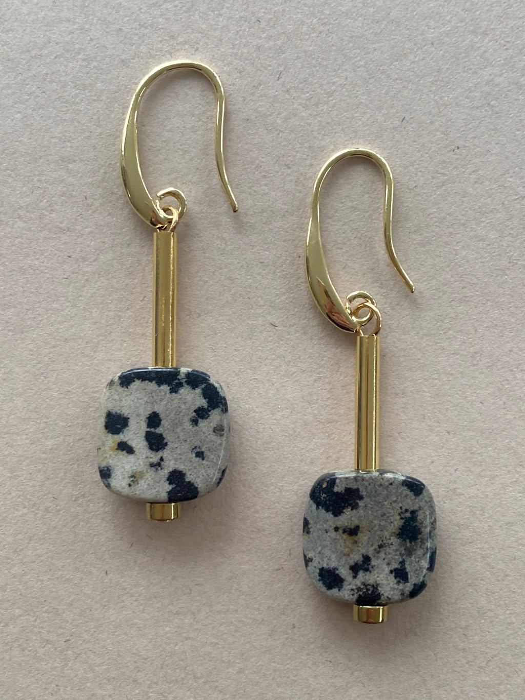BDLE03 - Dalmatian Jasper square Drop Earrings
