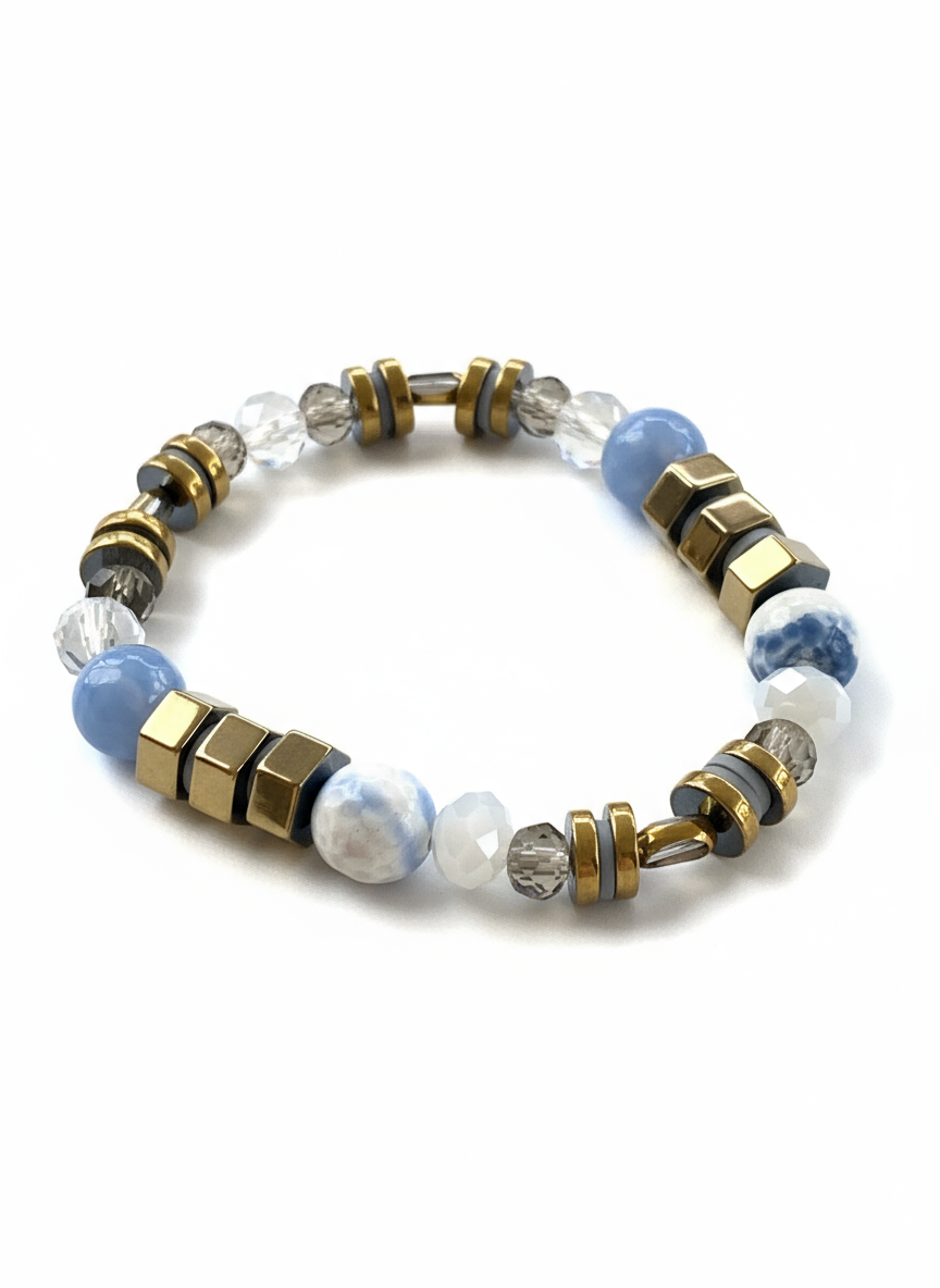 HILB03 - Pale Blue  Colored Natural Fire Crackle Agate bracelet