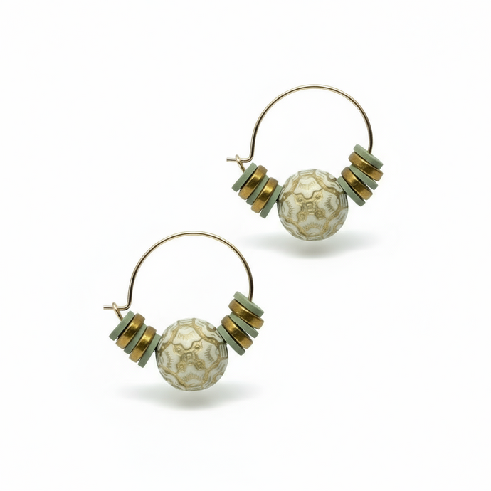 CSTE17 - Acrylic, clay and gold plated hematite hoop earrings