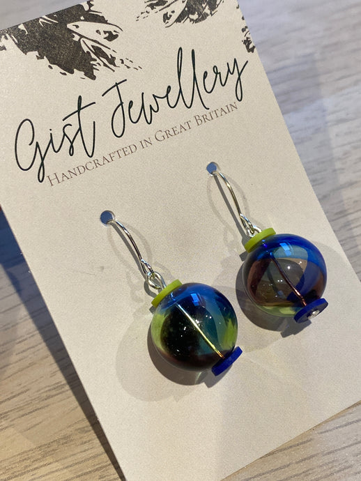 HILE77 - Blown Glass Globe earrings - Blue and Green