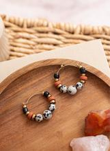 BDLHE02 - Dalmatian Jasper & Sandstone barrel Hoop Earrings