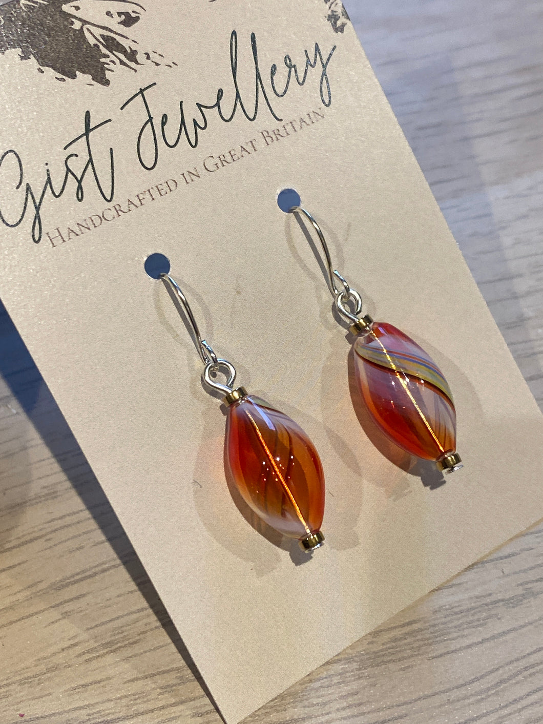 HILE76 - Blown Glass Globe earrings - Orange Red