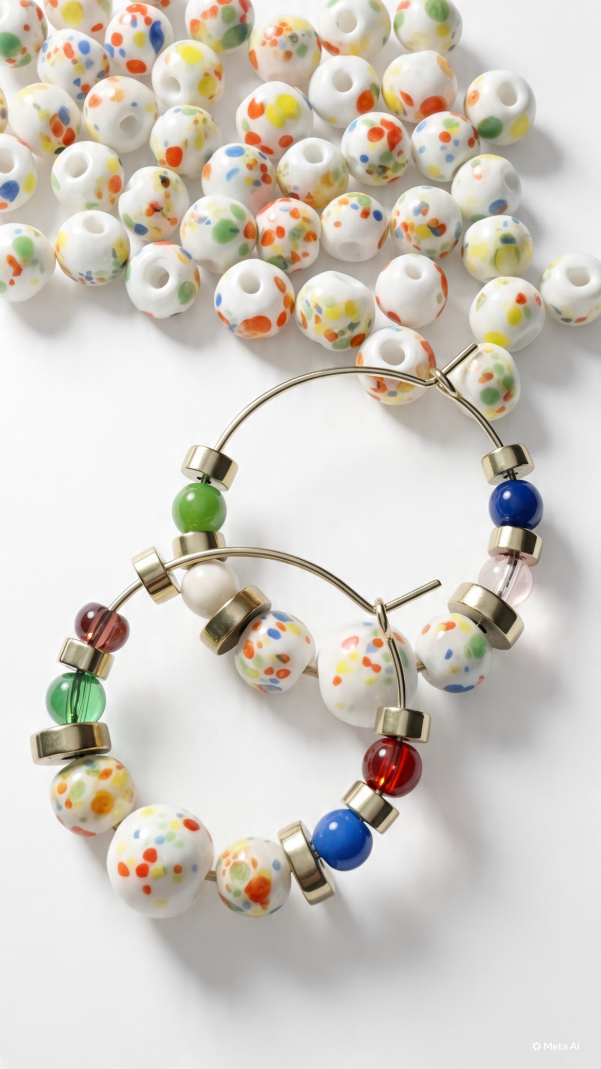 EORHE10 multi coloured glass hoop earrings