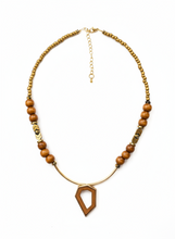 FRT13 - Seed bead, painted wood, crystal, gold plated bars and Hematite necklace