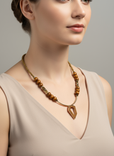 FRT13 - Seed bead, painted wood, crystal, gold plated bars and Hematite necklace