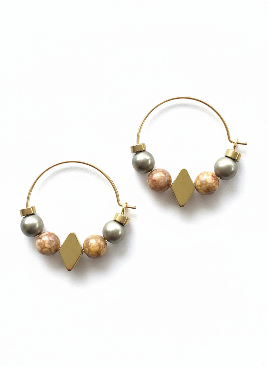 BDLHE08 - Red Jasper, Maifan, & Nugget Hoop Earrings