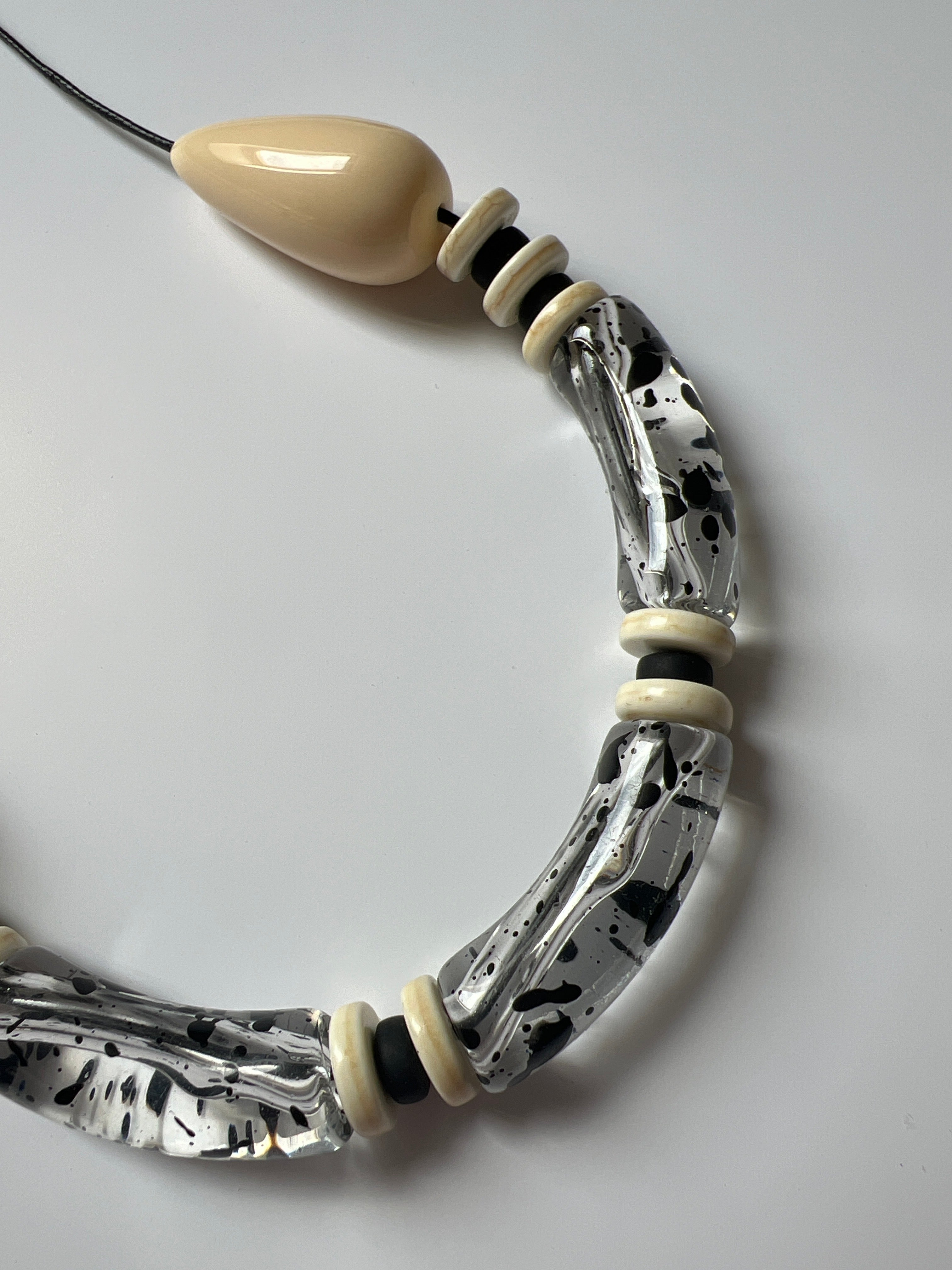 EOR05 - Translucent Clear , black adjustable cord necklace