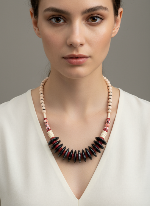 HIL02 - Peach and black necklace mixed media