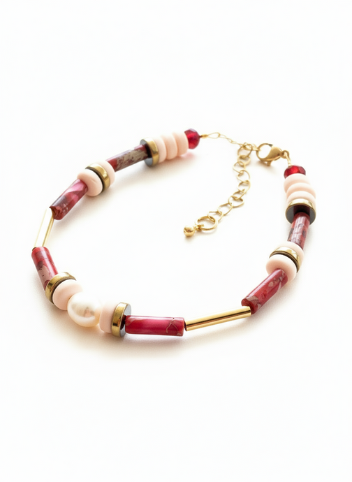 BDLB05 - Pink, peach & freshwater pearl bracelet