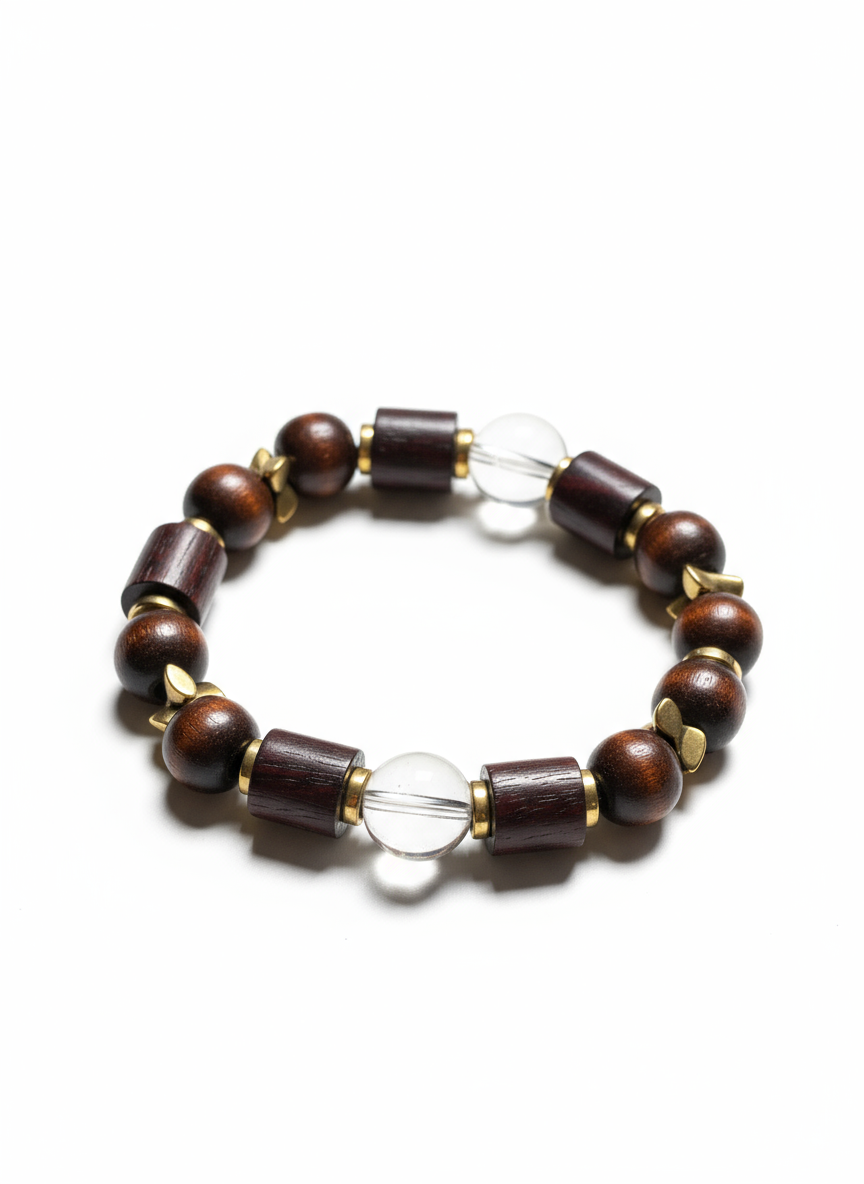 FRTB09 - Bracelet with Glass, dyed wood, teamed with Hematite details.
