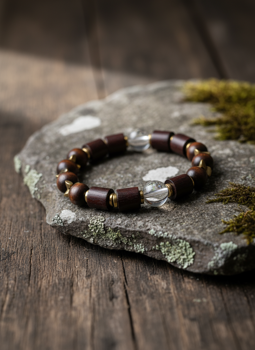 FRTB09 - Bracelet with Glass, dyed wood, teamed with Hematite details.