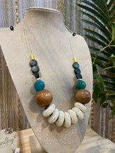 HIL08 - turquoise, wood and green adjustable cord necklace