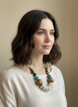 HIL08 - turquoise, wood and green adjustable cord necklace