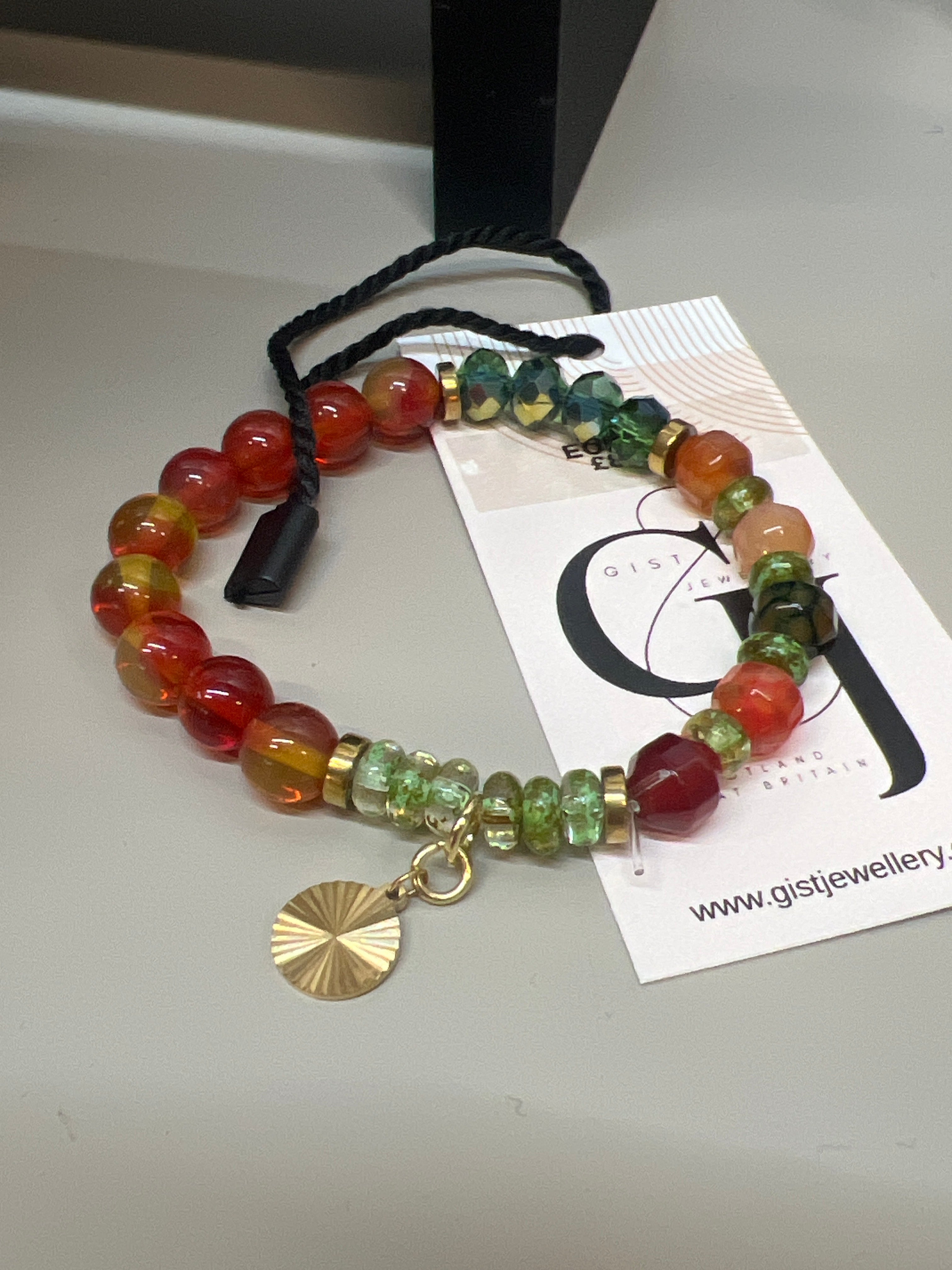 EORB14 - Agate Sun, orange, pinks and green stretch bracelet