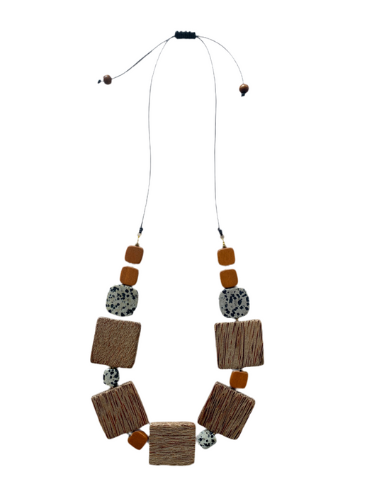 BDL03 - Dalmatian Jasper and Wood adjustable long Necklace