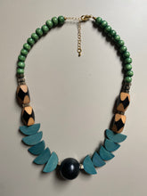 FRT03 - Painted wood, hematite, acrylic, and clay statement necklace