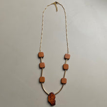 CST10 - Wood & Magnesite nugget gold necklace - Orange