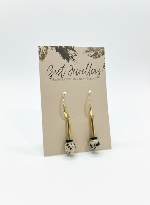 HILE05 - Dalmatian and gold plated drop earrings
