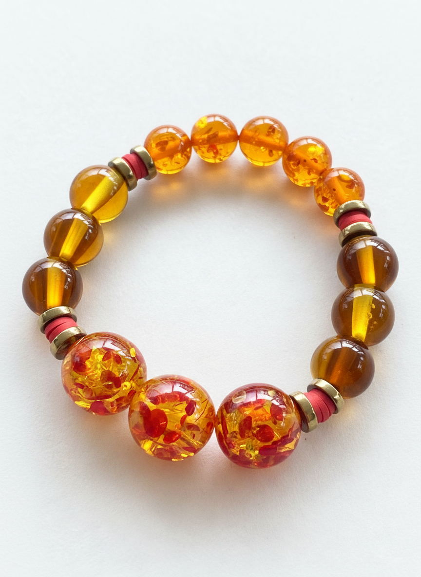 BDLB21 - Yellow & red resin elasticated bracelet