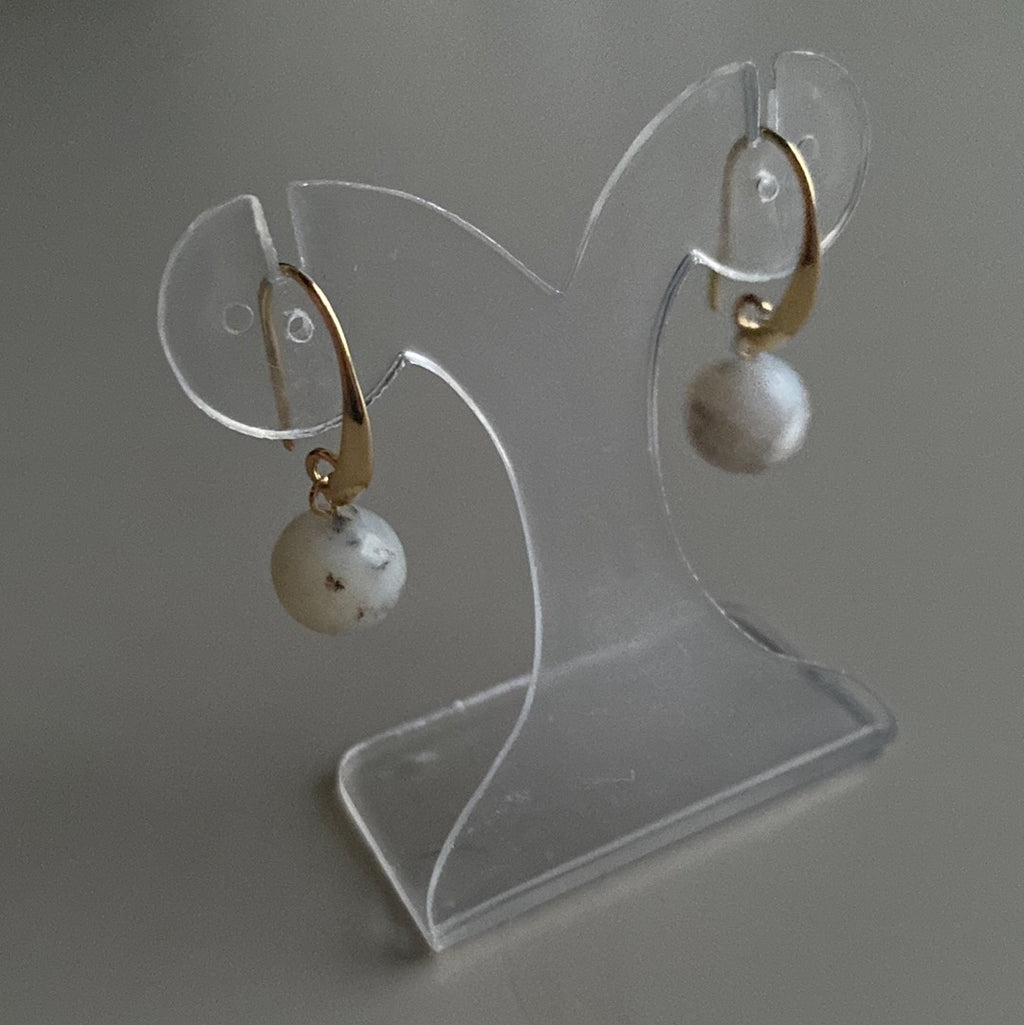 CSTE14 - Natural white African gemstone drop earrings - White