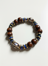 FRTB02 - Porcelain, dyed wood, clay and Hematite elastic bracelet