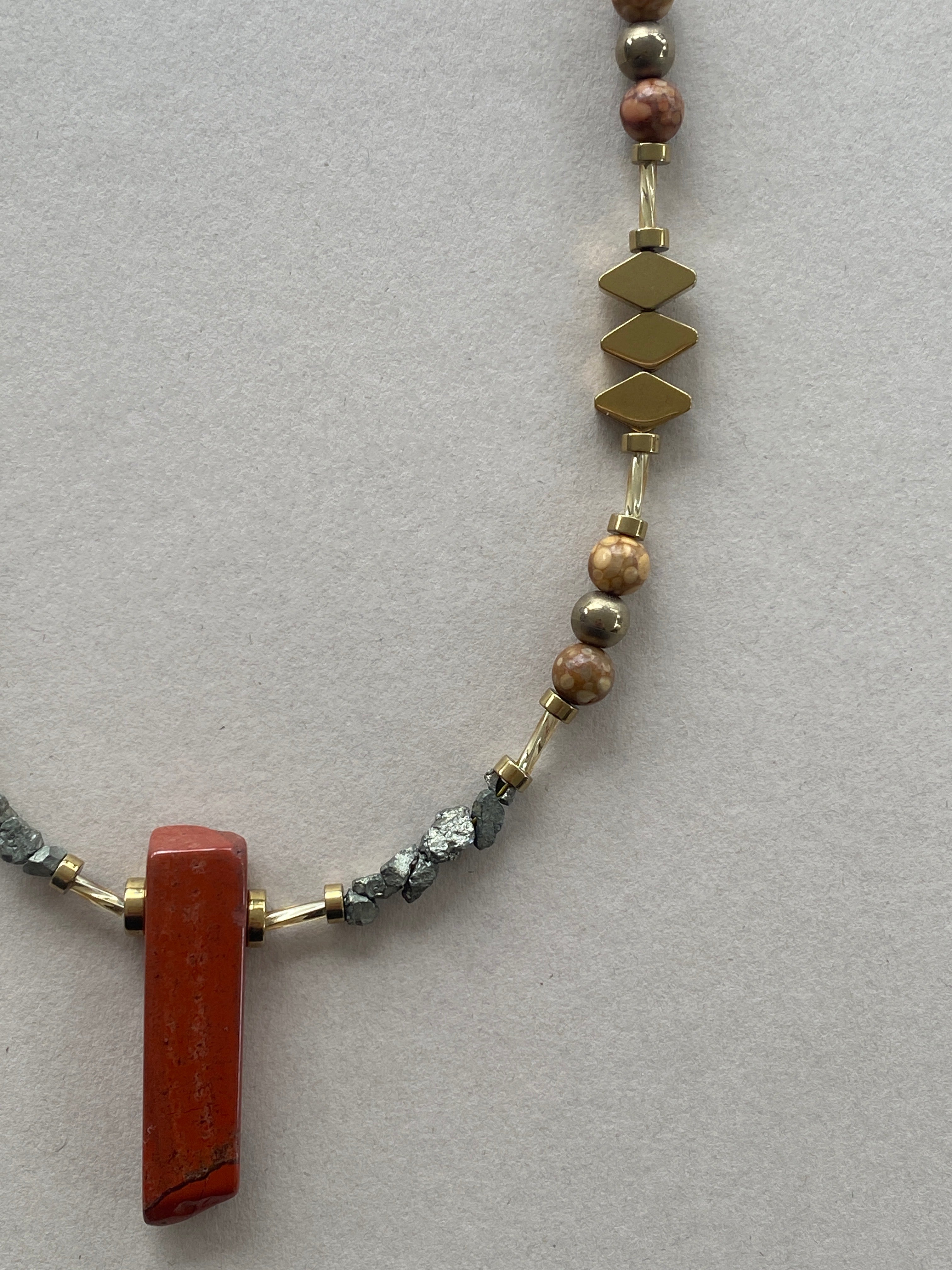 BDL08 - Red Jasper, Maifan, & Nugget Necklace