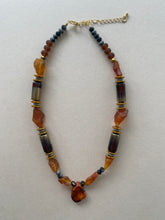 BDL10 - Raw Amber, hematite and crystal necklace