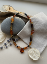 BDL10 - Raw Amber, hematite and crystal necklace