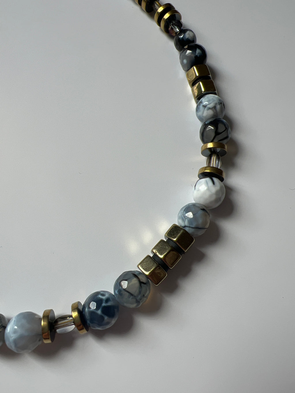EOR03 - Colored Natural Fire Crackle Agate Dark Grey necklace