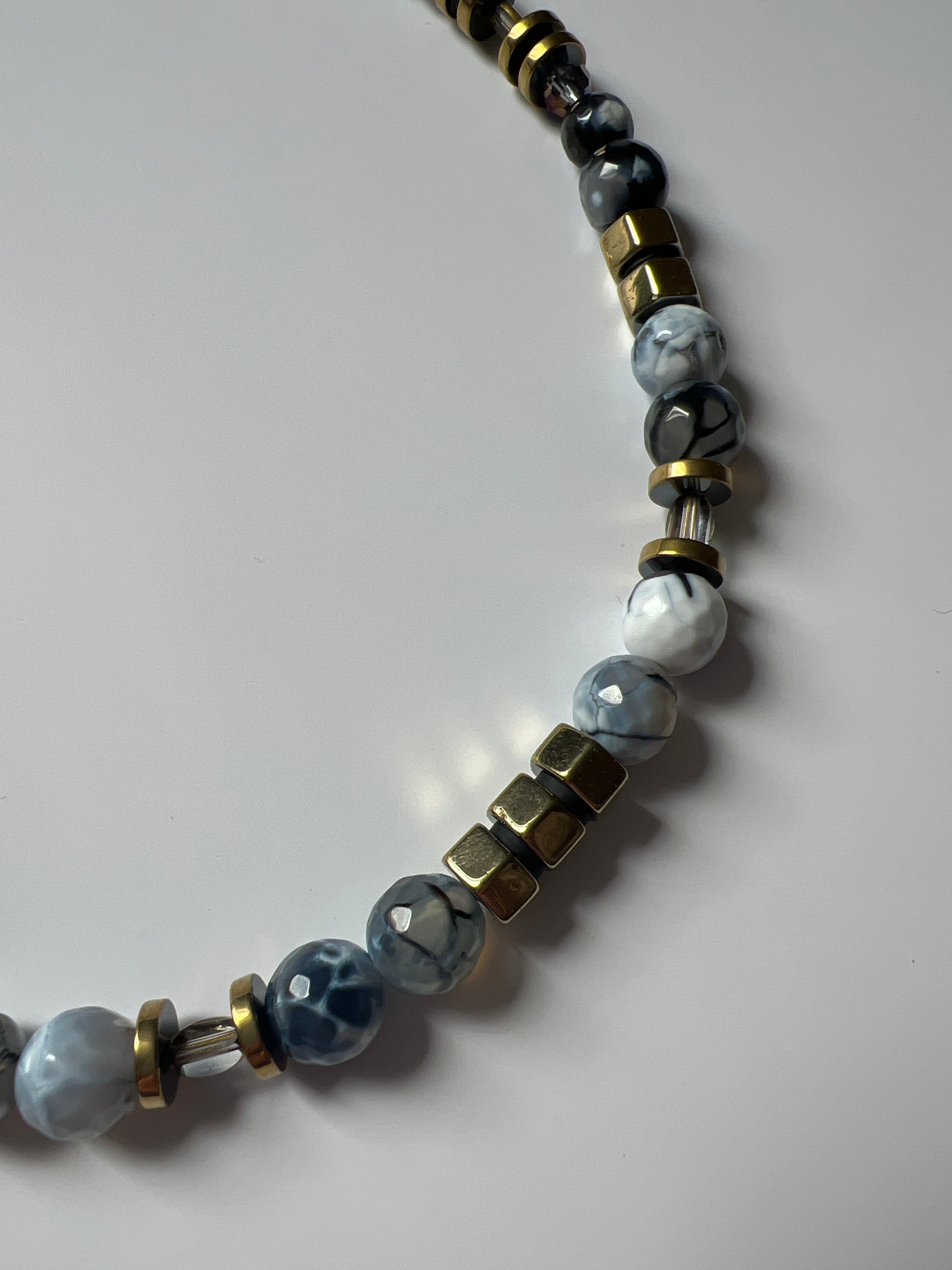 EOR03 - Colored Natural Fire Crackle Agate Dark Grey necklace