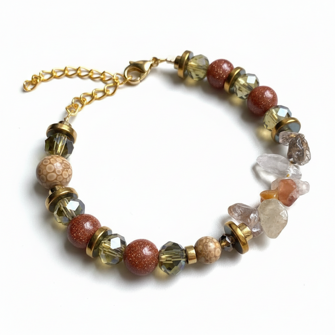 CSTB02 - Gemstone, Sandstone & Maifanite stone bracelet - Natural Tones