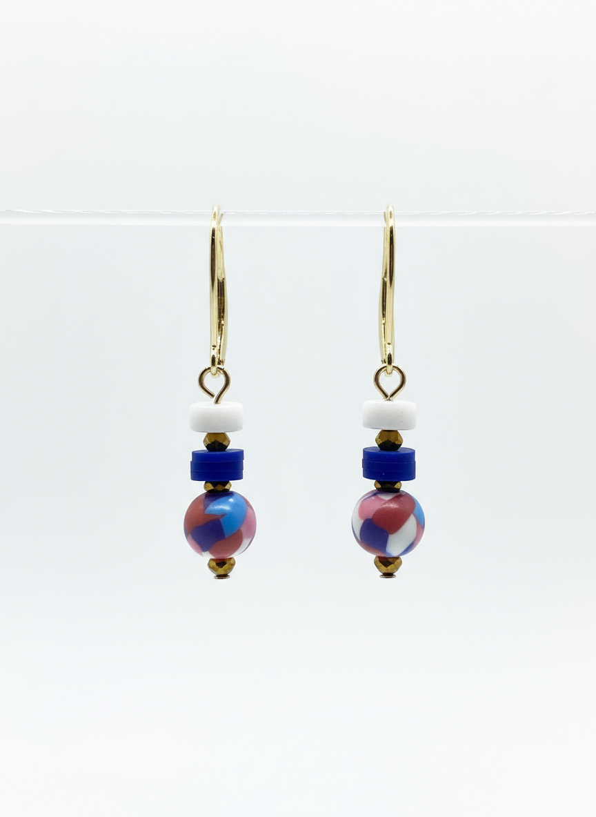 HILE01 - Royal Blue Pink gem stone drop earring
