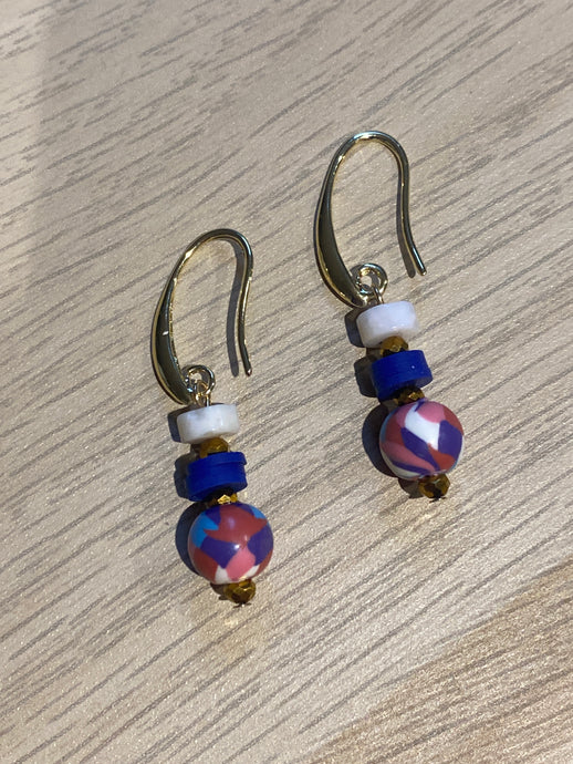 HILE01 - Royal Blue Pink gem stone drop earring