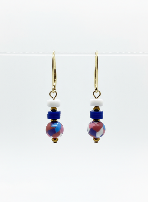 HILE01 - Royal Blue Pink gem stone drop earring