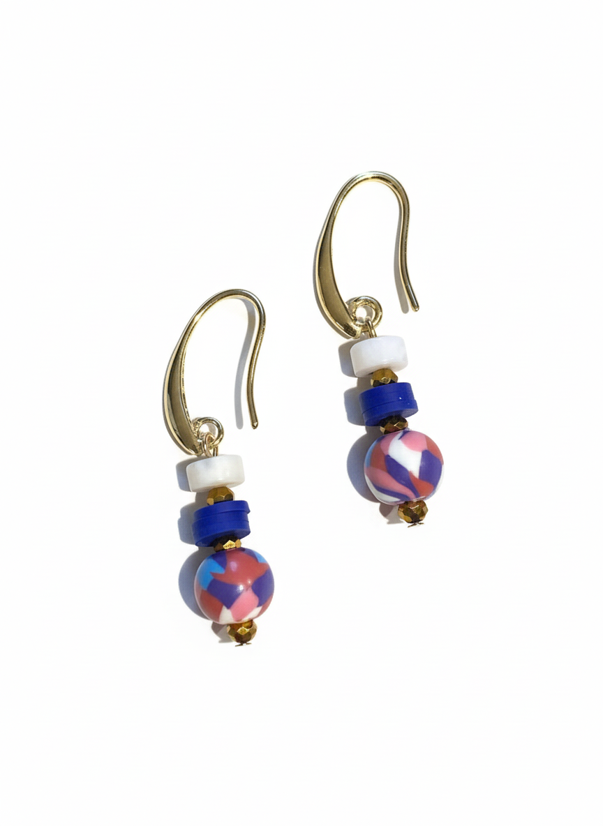 HILE01 - Royal Blue Pink gem stone drop earring