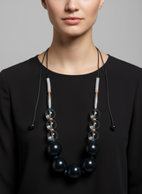 FRT04 - Adjustable cord necklace Glass, painted wood, coconut, clay and tibetan metal detail