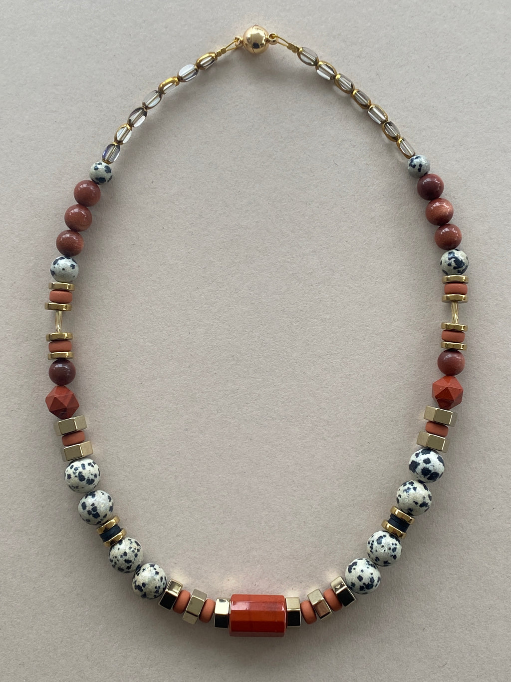 BDL02 - Dalmatian Jasper & Sandstone barrel necklace