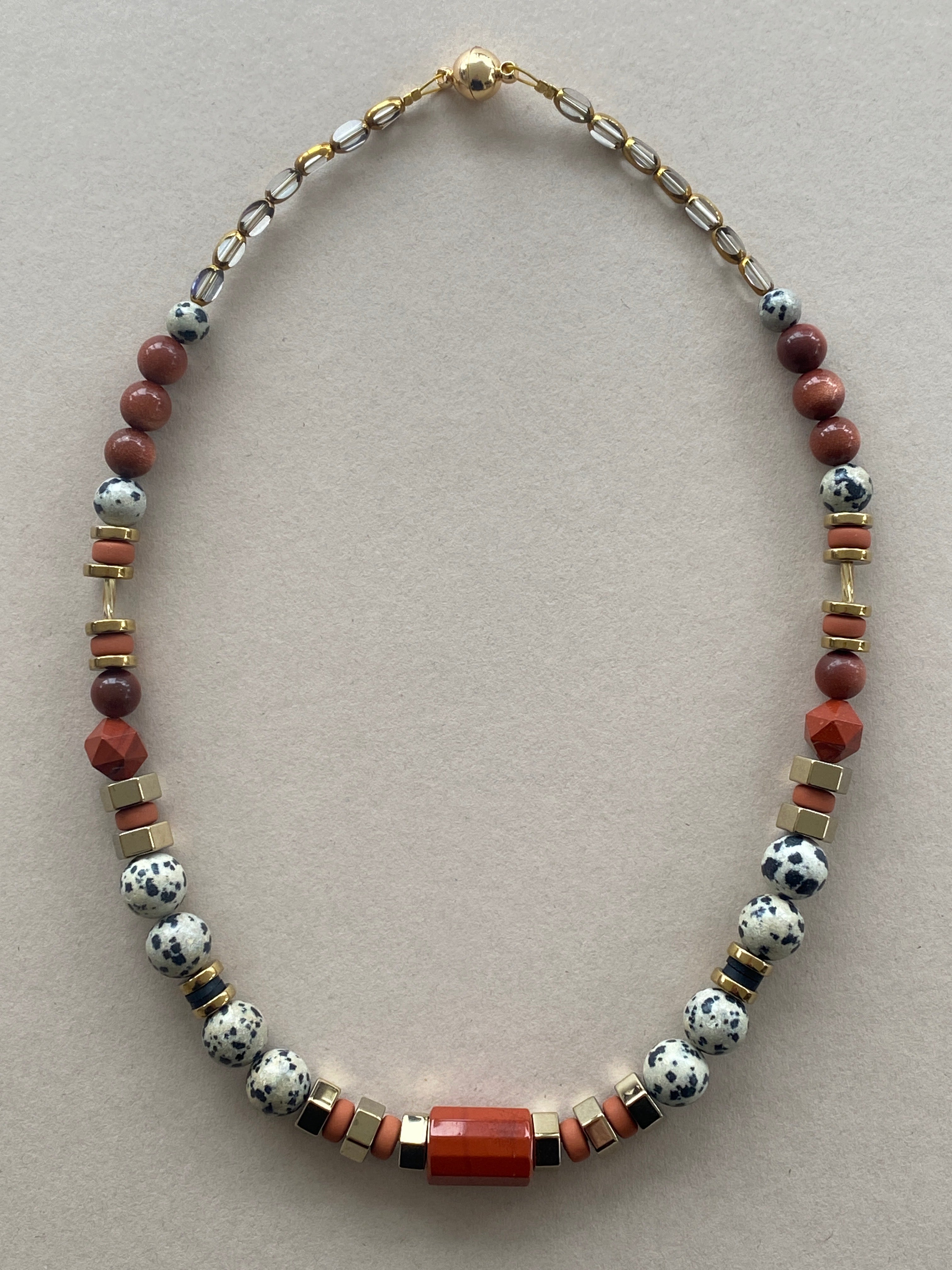 BDL02 - Dalmatian Jasper & Sandstone barrel necklace