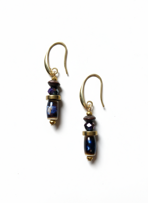 FRTE07 - Porcelain drops, crystal and hematite feature on Gold plated hook earrings,