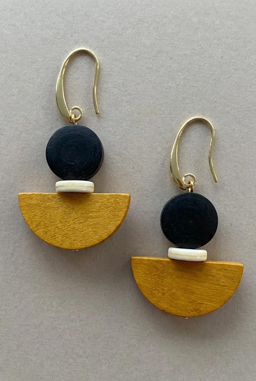 Black and Yellow Wooden drop earrings