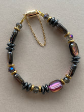 BDLB15 - Hematite, Glass & crystal bracelet in purple and bracelet