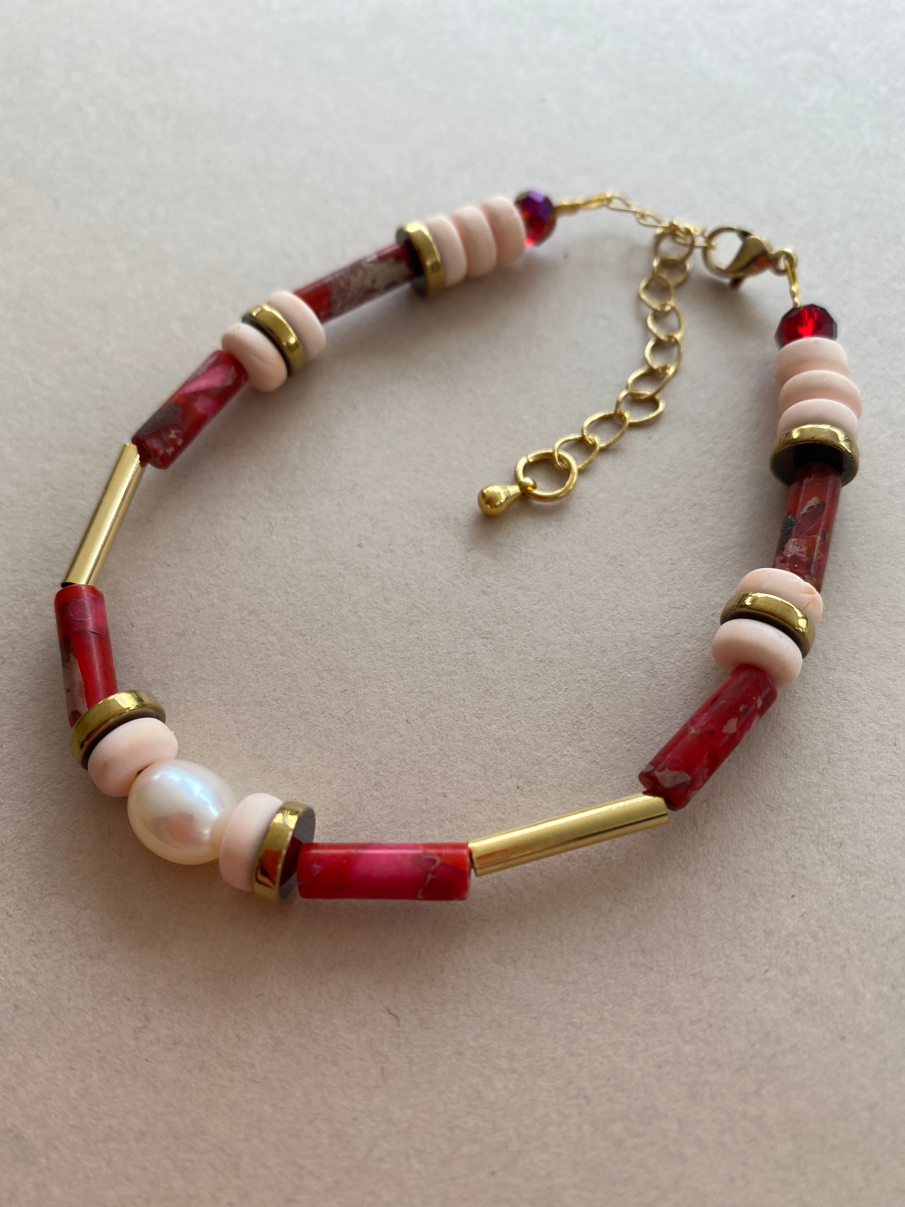 BDLB05 - Pink, peach & freshwater pearl bracelet