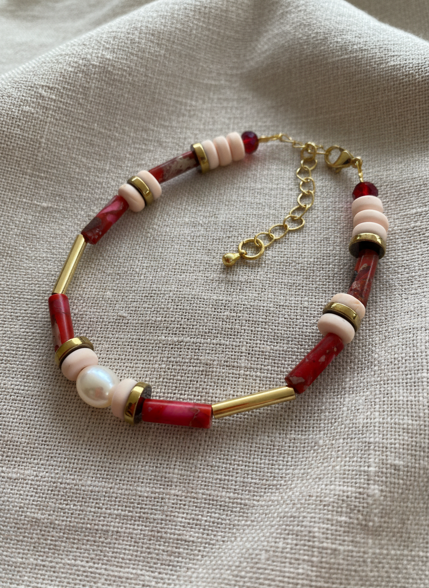 BDLB05 - Pink, peach & freshwater pearl bracelet