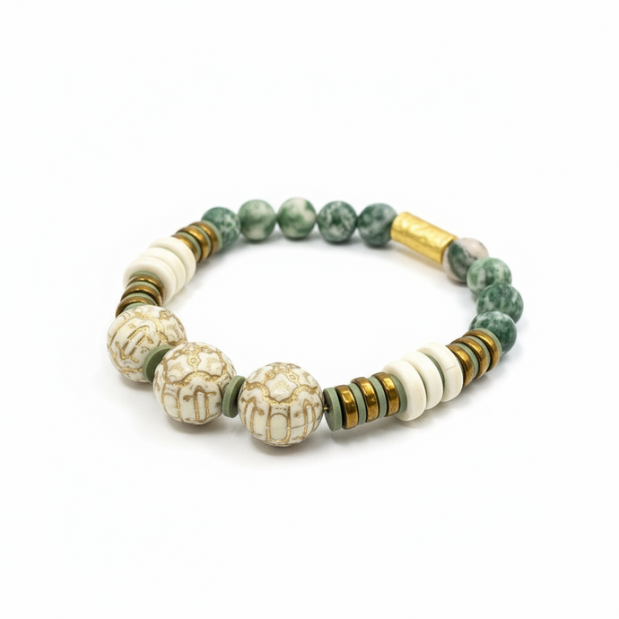 CSTB05 - semi precious stones, Acrylic, Hematite and clay bracelet