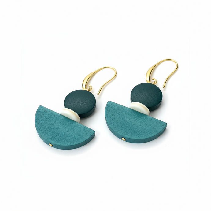CSTE16 - Painted wood, synthetic turquoise and gold plated earring wires