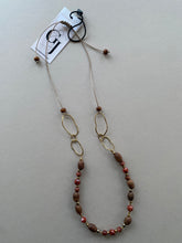 BDL01 - Red Jasper & Burlywood Mala beads adjustable cord necklace