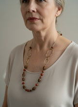BDL01 - Red Jasper & Burlywood Mala beads adjustable cord necklace