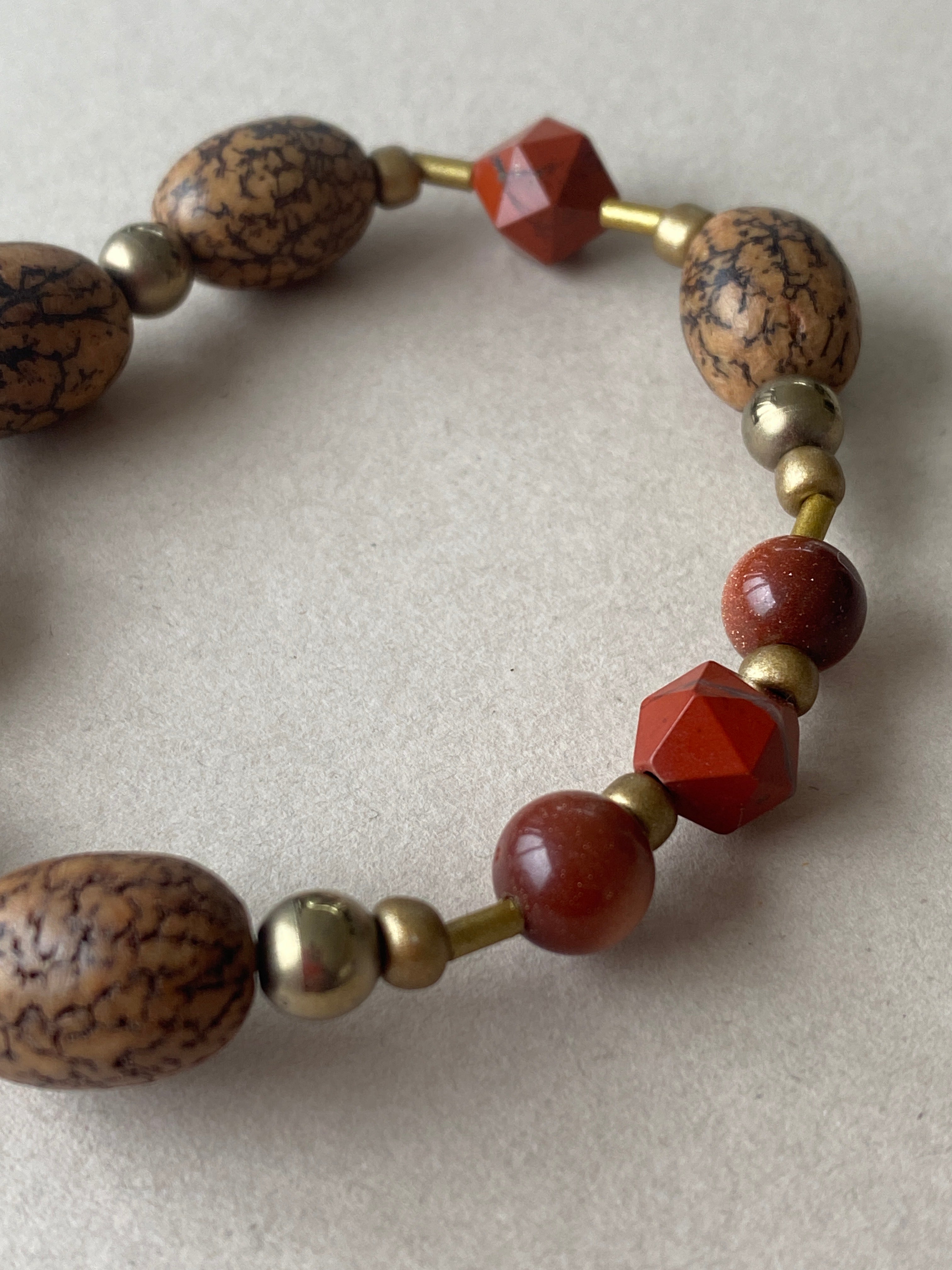 BDLB01 - Red Jasper & Burlywood Mala wood bracelet