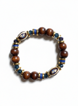 FRTB02 - Porcelain, dyed wood, clay and Hematite elastic bracelet